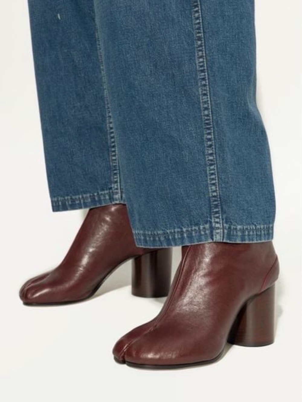 Maison Margiela Burgundy Brown Tabi Knee High Leather Boots Archive